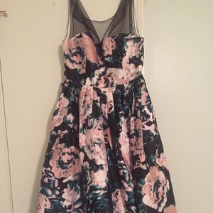 Adrianna Papell Mikado Sleeveless Illusion Gown